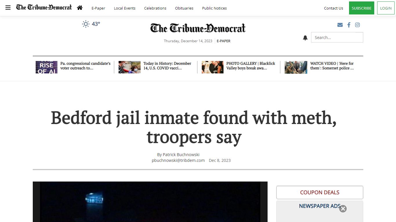 Bedford jail inmate found with meth, troopers say | Local News ...