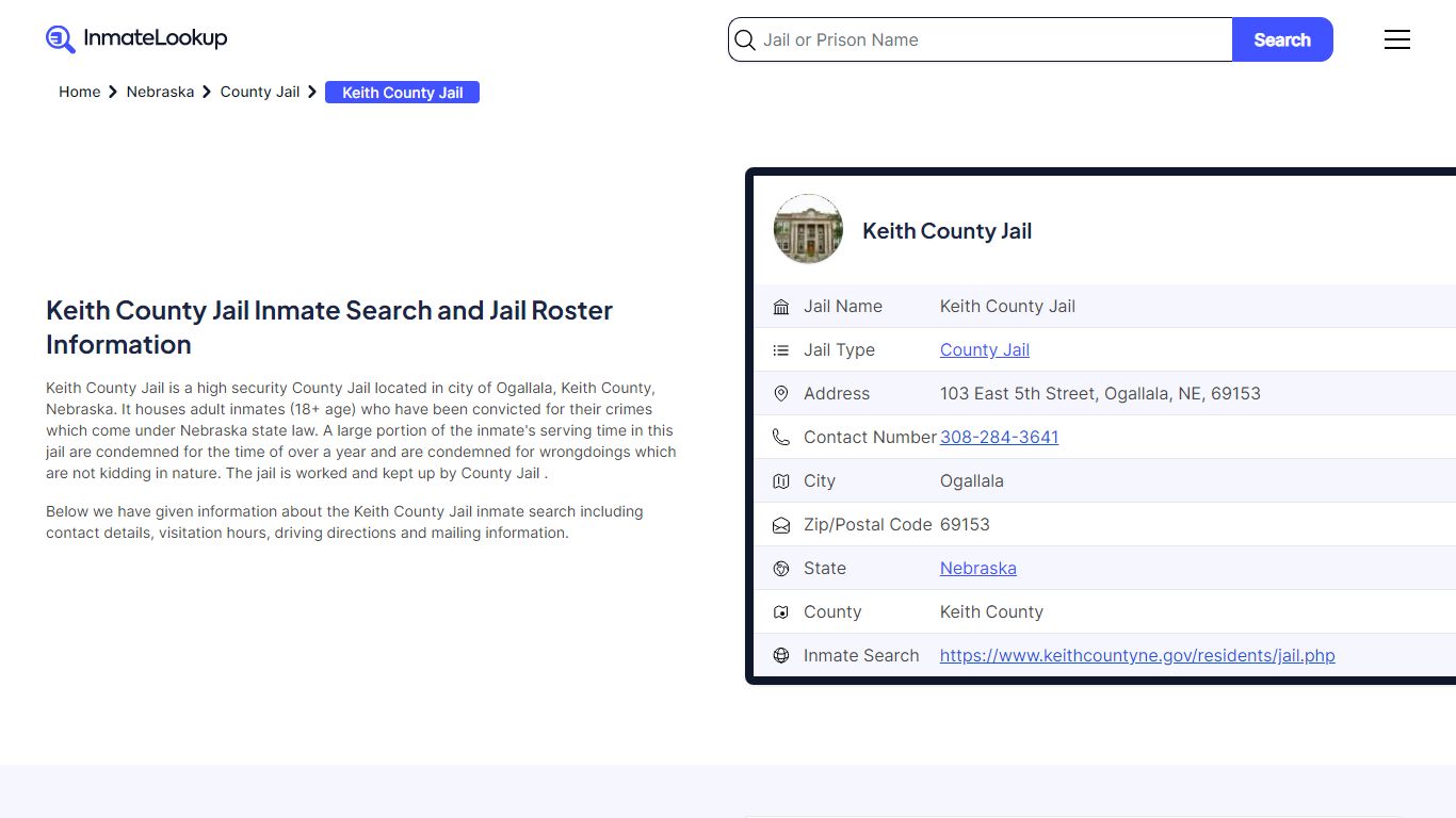 Keith County Jail Inmate Search - Ogallala Nebraska - Inmate Lookup